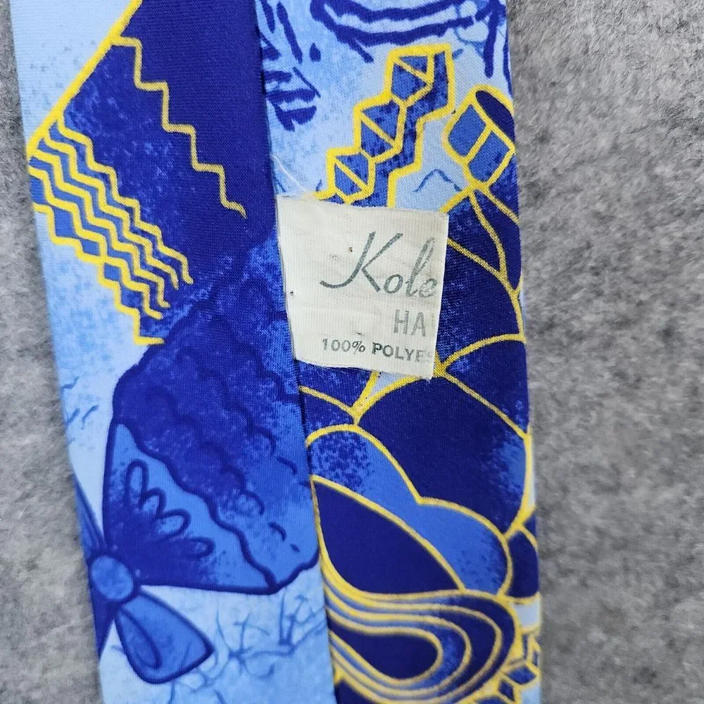 Kole Kole Hawaii‎ 100% Polyester Tie Blues & Bright Yellows Abstract Print 55x4